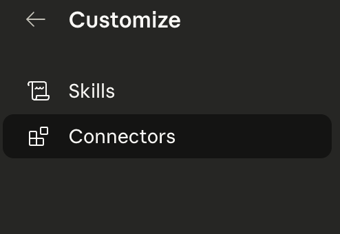 Customize panel showing Skills and Connectors