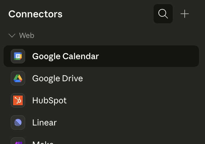Connectors panel with the + button highlighted